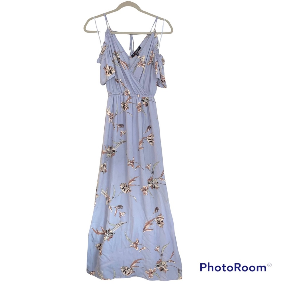 One Clothing Floral Cold Shoulder Maxi Dress Women’s XS Cornflower Blue Tie Back